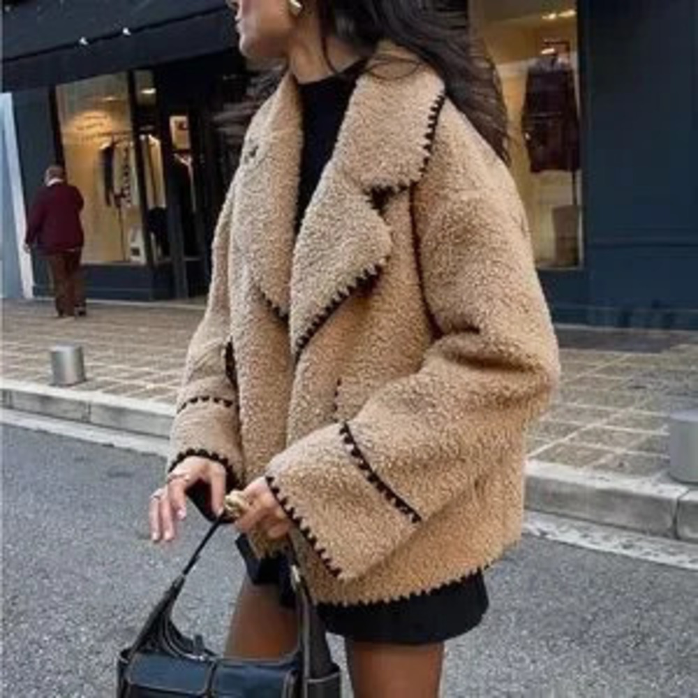 Stylish Tan Teddy Coat women oversized - Picture 2 of 5